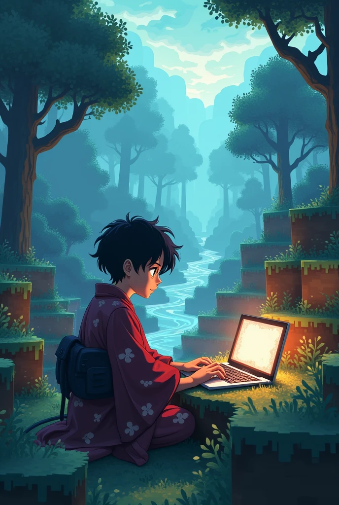 Tanjiro playing Minecraft with a aesthetic look