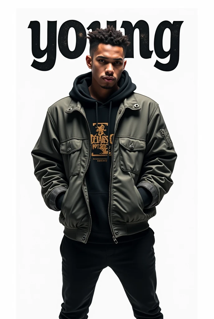 White background. In the upper part the text “Young Gangster” in a curved font with the letters larger at the beginning, become smaller in the middle of the word and become larger again at the end