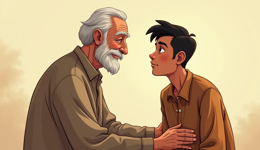 A gentleman lovingly explains to a poor helpless Disappointed youth, indian. cartoon