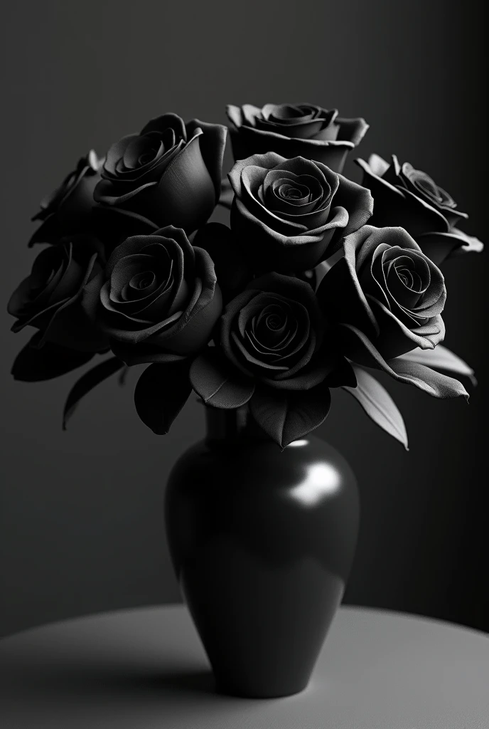 A VASE WITH BLACK ROSES