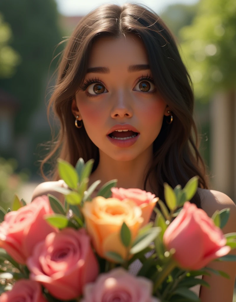 !generate "SeaArt Infinity" --prompt "Camera view at 3/4 angle (45 degrees). The highlights are Flávia's surprised expression receiving a bouquet with the most beautiful flowers and observing a letter hidden among the flowers." --style raw --ar 4:5 --iw 0.7 --ref https://media.discordapp.net/attachments/1264245424550580258/1279093240649482362/Flavia.png?ex=66d32fe8&is=66d1de68&hm=20d4271ede96e970dbf05a20b156fbe74c0d090f99baacfd4ece1d9b6abe88ce&=&format=webp&quality=lossless&width=461&height=563