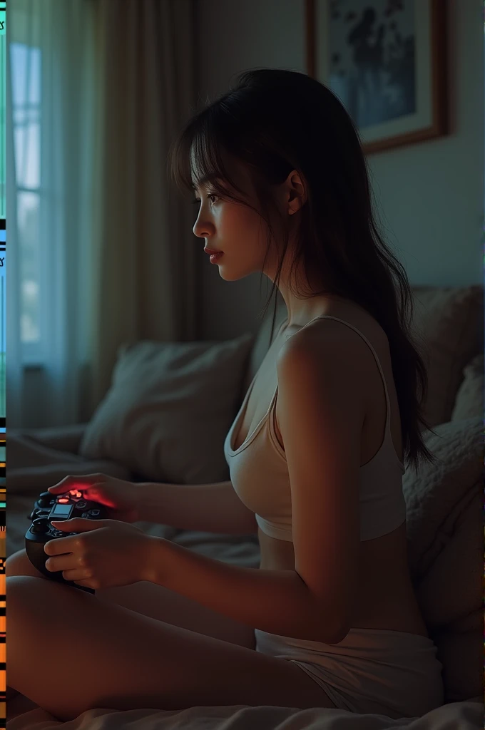 Naked girl playing videogames