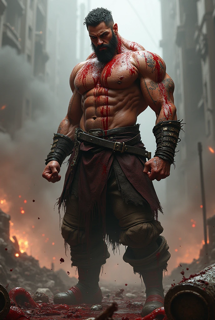 A hero covered in blood with no clothes
