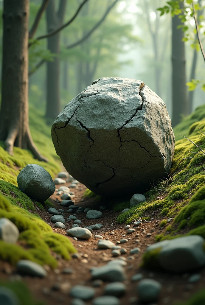 A heavier boulder rolling down a hill accelerates more slowly than a smaller rock.  