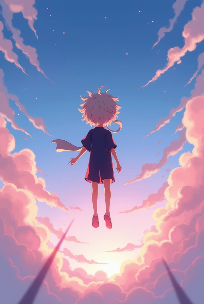 A cute boy black cloth,fly in a sky, in anime for whatapp profile