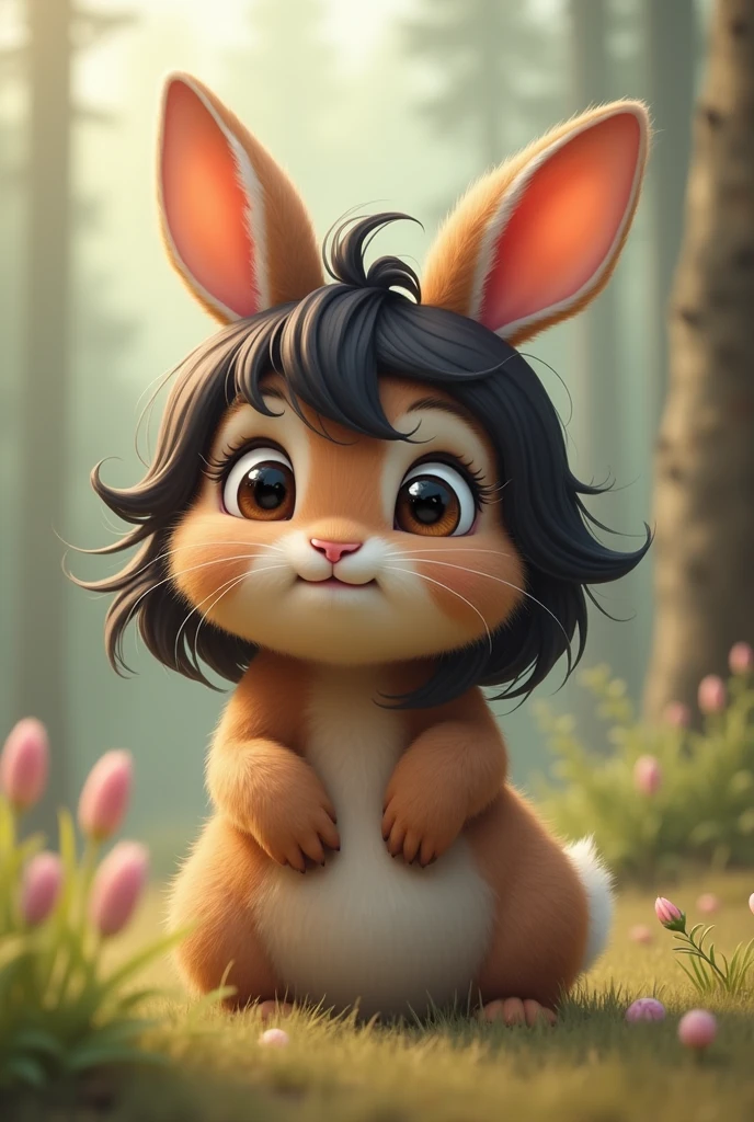 Cute bunny with black hair and brown fur