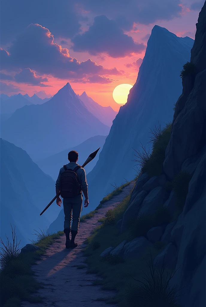 These scenes are excellent choices for illustrating the story. Here’s a brief description for each one:

1. **Luca Climbing the Mountain**: Luca is shown climbing a steep mountain path in the early morning light. The sky is a mix of dark blues and purples with the first hints of dawn breaking through. His determined expression and the large paintbrush he carries add to the sense of his mission.

2. **Luca Discovering the Darkness**: At the mountain peak, Luca looks up with a worried expression as a creeping darkness begins to overtake the colorful sky he has painted. The contrast between the vibrant colors he painted and the encroaching shadow creates a dramatic effect.

3. **Meeting the Wise Owl**: Luca stands before a wise-looking owl perched on a gnarled branch. The owl is depicted with an air of wisdom and calm, while Luca listens intently. The surrounding trees and mountain backdrop are rendered in a soft, mystical light.

4. **Luca Painting with Joy**: Luca is shown joyfully painting the sky, with vibrant hues of pink, gold, and lavender spreading across the canvas of the heavens. The darkness is retreating, and the villagers below are looking up with expressions of wonder and happiness.

Let me know which scene you’d like to generate first, or if you have any adjustments or additional details in mind!