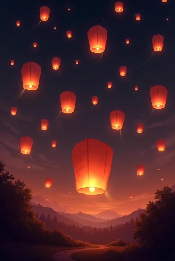 Sky lanterns on sky