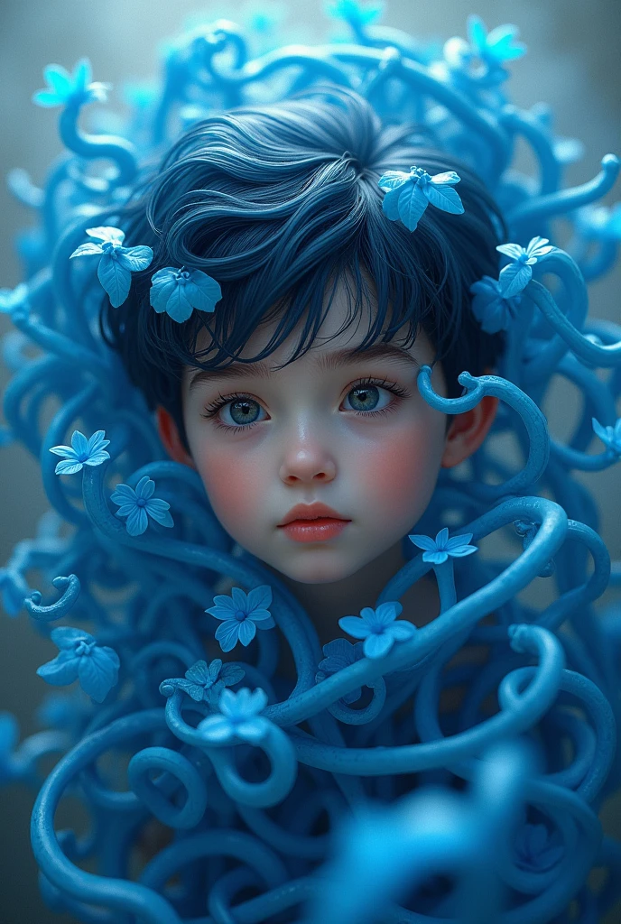 A boy with great blue vines 