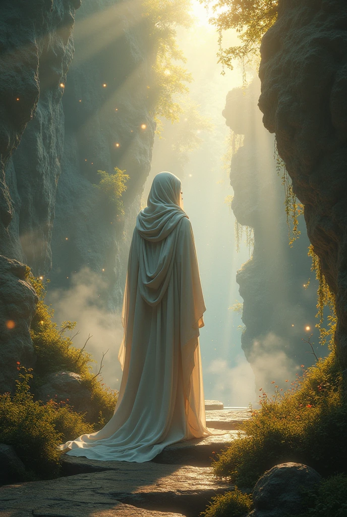 Genrate a highly detailed and atmospheric scene of a mystical