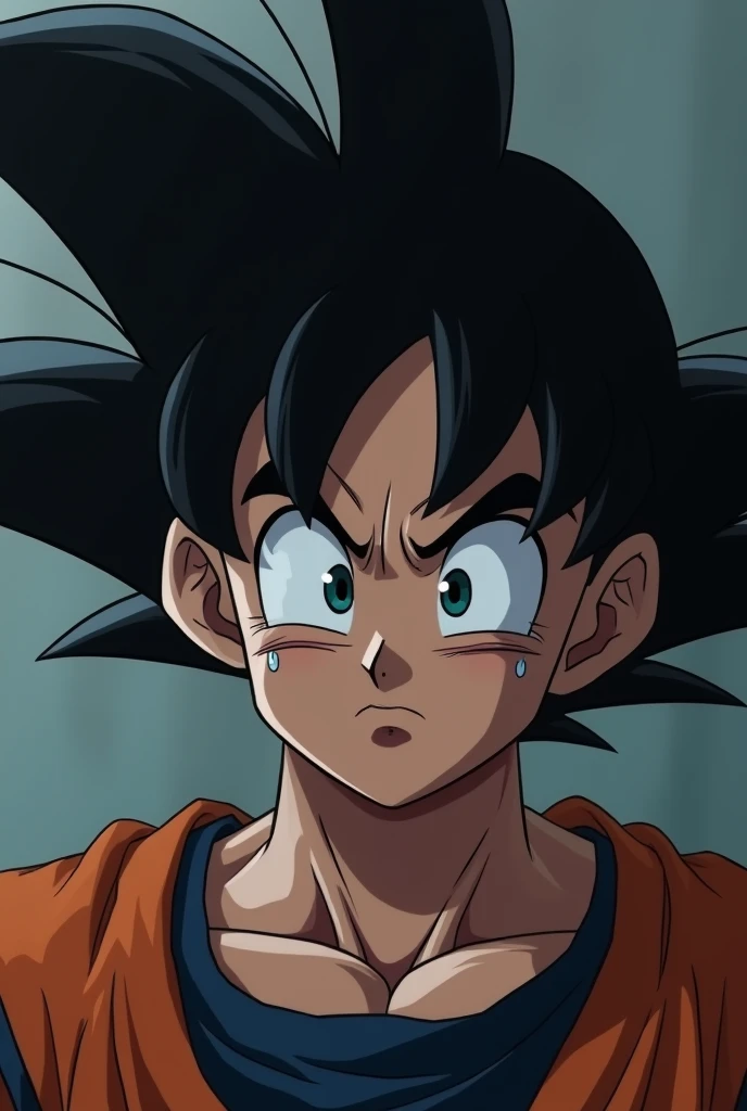 Ultra realistic photo of depressed san goku crying