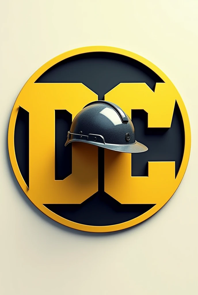 DC logo with an architect's helmet between the D and the C and with the letter D in yellow and the c in black