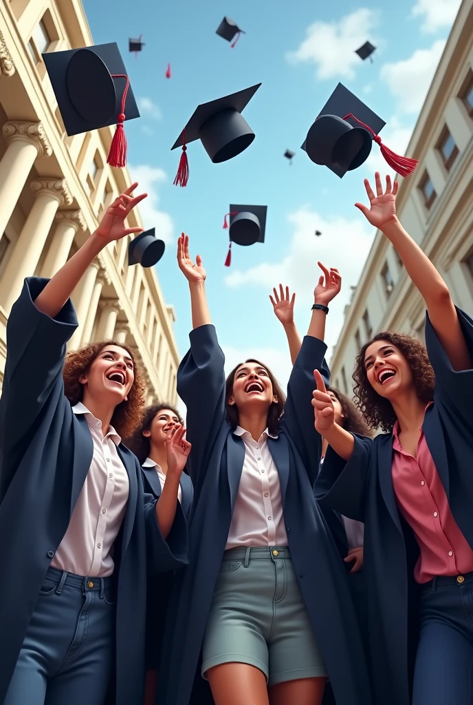 Several students celebrating their medical graduation! Everyone throwing their “hat” in the air.