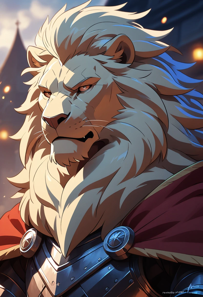 ultra detailed face, high details, old white anthro lion, named Vincent Frederick, ((white lion)) 4k,8k,high resolution, best quality, posted on e621, solo, anthro body, male, adult, masculine, correct anatomy, (detailsbackground, out-of-focus background:1.2), (by takemoto arashi:1.0), (by wfa:1), (by Taran Fiddler:0.5),(by Bontiage), a commander, (cel shaded, cartoony shading:1.2), moody expression, serious expression, grumpy expression, detailed face, good eyes, anime eyes, normal eyes, normal hands, black lineart, black outline, flat coloring, (strong shadows, dark shadows:1.2), at battle field, cloudy night, superior mane, a scar on left eye, center, a sheated sword on his side, wearing armour centre, red cape, first person perspective, superior mane, a scar on left eye, first person perspective, detailed portrait, correct anatomy, best quality, 4k, 8k, highres, masterpiece:1.2, ultra-detailed, anime, HDR, UHD, ultra-fine painting, sharp focus, physically-based rendering, extreme detail description, professional, vivid colors, bokeh.
