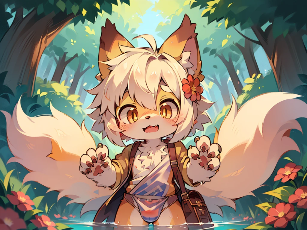 masterpiece,high quality,abstract res,number\(artwork\), From dagasi, Yes,Seizan,(Flower Charcoalo,Fluffy fur,character focus:1.1),Flower Charcoalo male wolf,short hair,portrait , Bright eyes, panoramic, character focus.(Detailed background:0.7), solo, hairy, hairy male, Male focus, Masterpiece of time,high quality,abstract res,number\(artwork\), From dagasi, Yes,Seizan,(Flower Charcoalo,Fluffy fur,character focus:1.1),Werewolf,Bright eyes, panoramic, character focus.(Detailed background:0.6), solo, hairy, hairy male, Male focus, Flower Charcoal,(Hairy all over, Hairy tail)fur,A five-year-old boy,cute,Hip bulge,Toddler,Blood-red pupils,A tail with a white tip,The ends of the limbs are white,Cute meat pads,Claw,cute boys,The ear tips are orange,Big hairy ears,Hairy big tail,Reasonable composition,Pale yellow hair,naked,Brown cloth bag,In the woods,Extremely fine water,White loincloth,Slightly reddened,Dress coolly,Blonde short hair,Thin children,White hair,cute child,cute little adventurer,Be open-minded,Ultra-clear。
