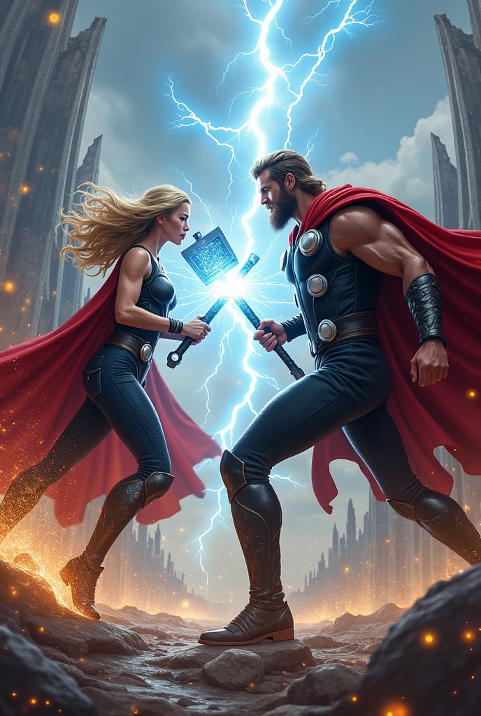 Thor girl Vs Thor in Assegarud background