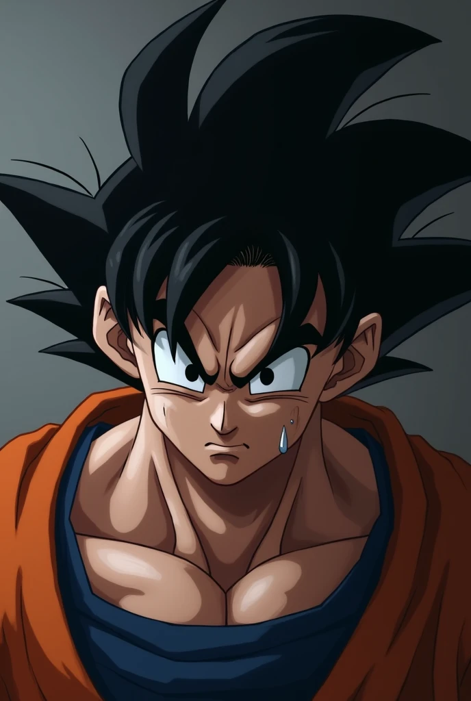 I want an ultra realistic photo of San Goku in depression, dejected and super sad attitude, make him cry