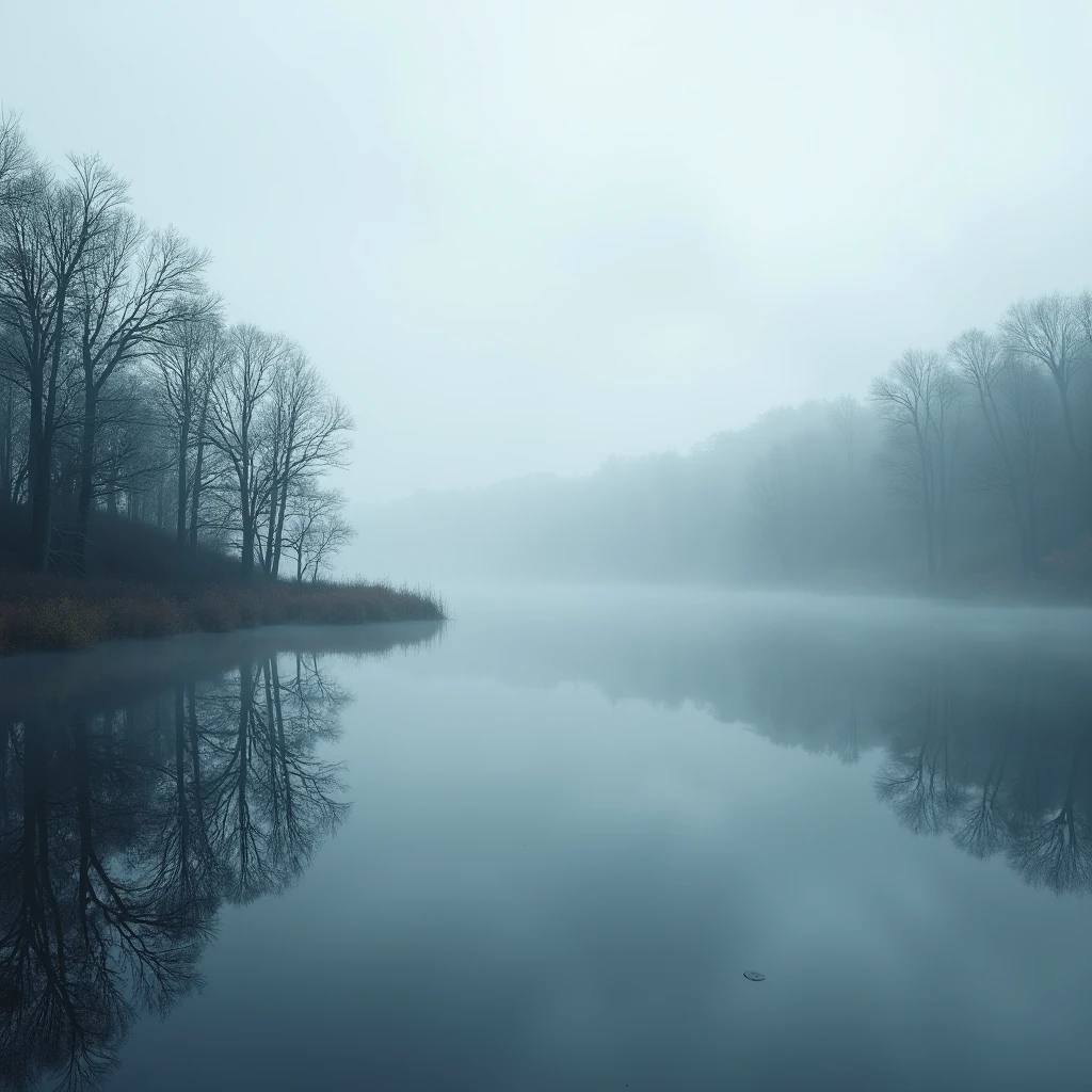 (masterpiece, top quality, high details, extraction, The end of the cold winter, Morning fog, lakeside, cloudy, cinematic light, A sense of layers)