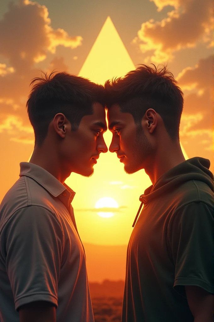 generates a triangular compositional image, with yellow atmosphere, that talks about brotherhood
