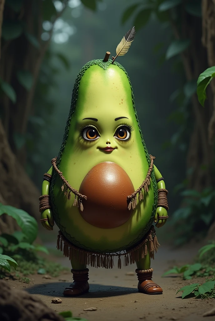 A human personified avocado dressed as a Honduran Lenca Indian with a loincloth
