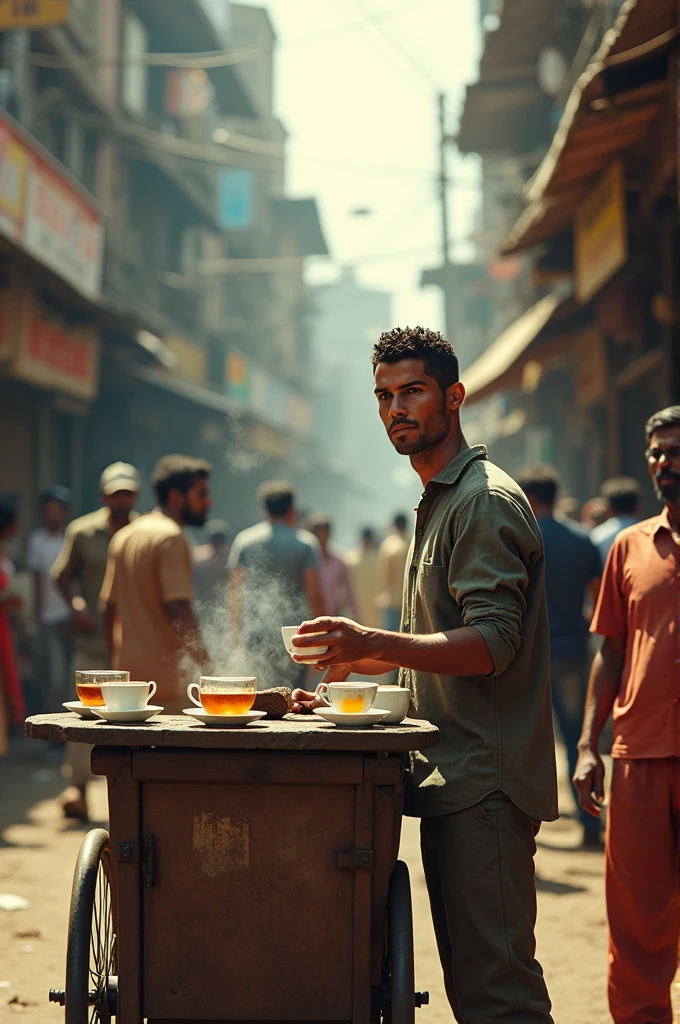 Ronaldo selling tea in dirty indian street