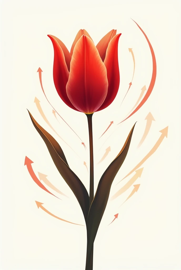 Images of a tulip flower opening with arrows around it