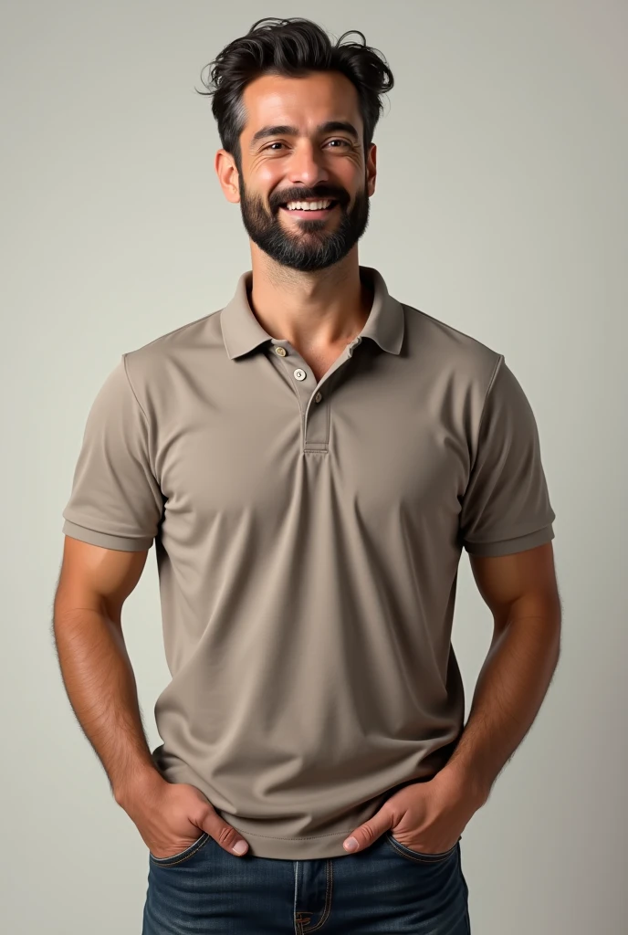 Creates only 01 3 man, sem beard, low hair, with a polo shirt and jeans with a slight smile on his face