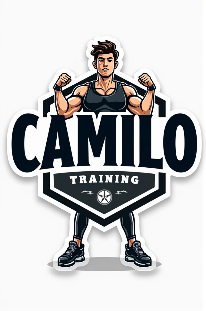 Generate a sticker that says Camilo Training and that its logo is something allusive to training

