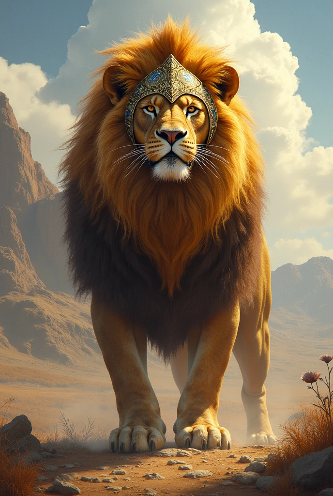 Lion with a helmets