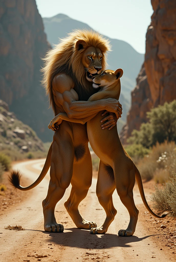 A lion doing sex on road