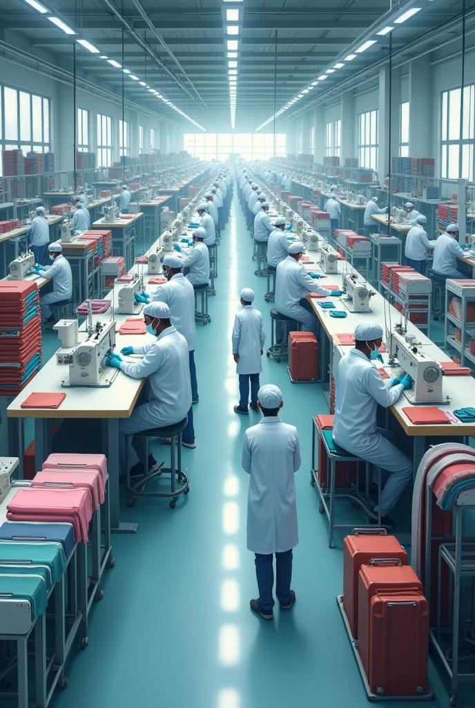a clothing factory with people working using PPE