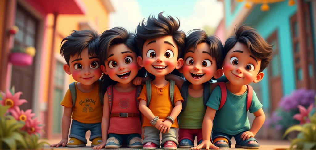 create a banner for youtube channel named kahani gang. kids standing like a gang in photo. colorful background