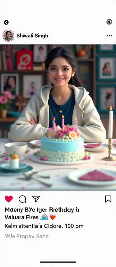 Happy birthday of shiwali singh with sitting in the table