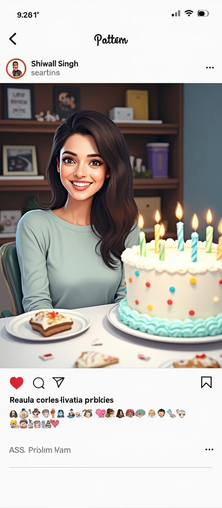 Happy birthday of shiwali singh with sitting in the table