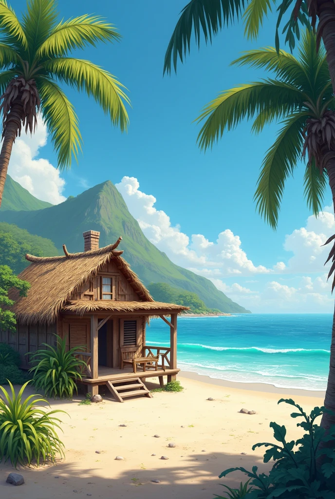 humble little house made of wood and straw on the beach