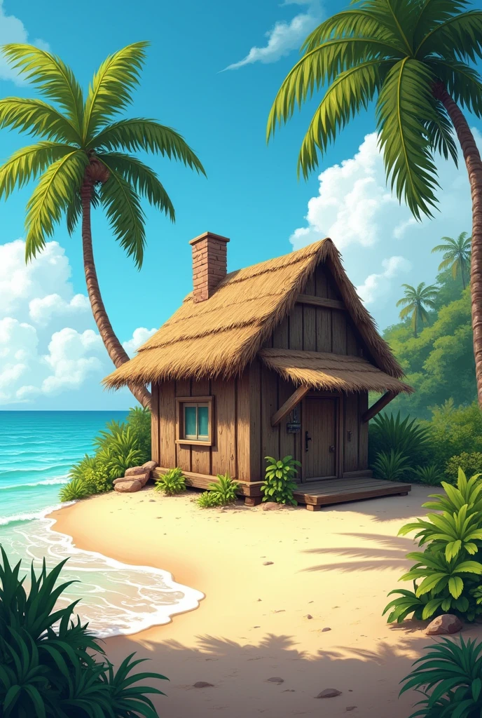 humble little house made of wood and straw on the beach