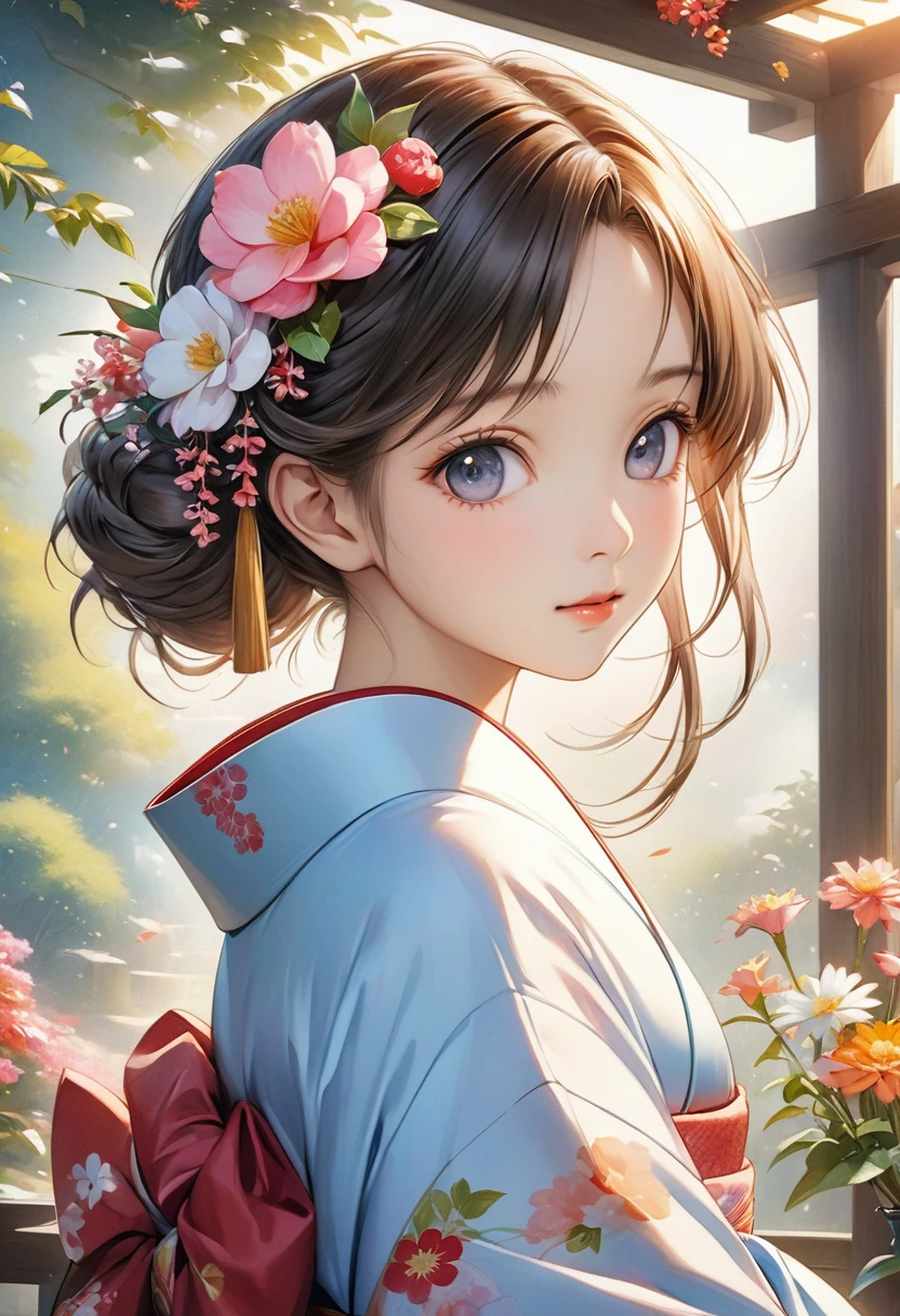 anime girl in kimono outfit with flowers in her hair, Beautiful anime portraits, Beautiful anime artwork, sayori, Anime Style 4k, Official artwork, Cute realistic portrait, Digital anime illustration, Beautiful and detailed anime art, Beautiful anime art, Detailed digital anime art, Anime style portrait, Anime Moe Art Style, Beautiful Anime Girls, anime art wallpaper 4k, Japanese art style