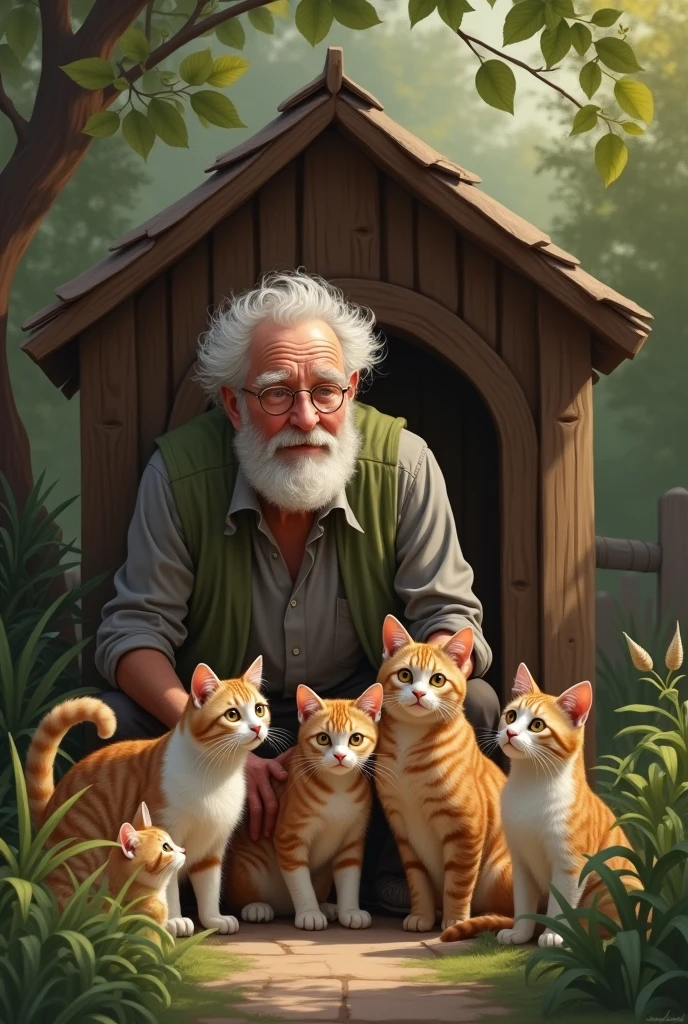 The old man made a house for these cats ai portrait image