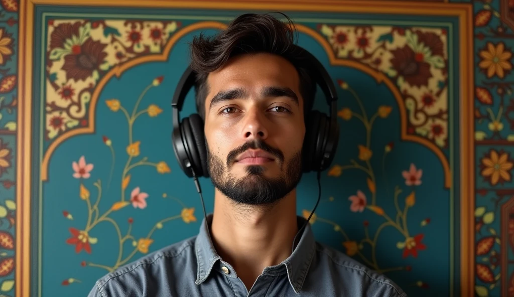A man with headphone in music mood beautiful Islamic wallpaper 