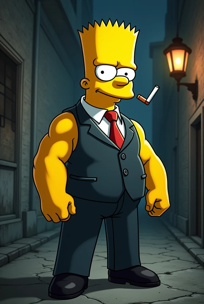 Homero Simpson mobster, urban man in black suit with a cigar