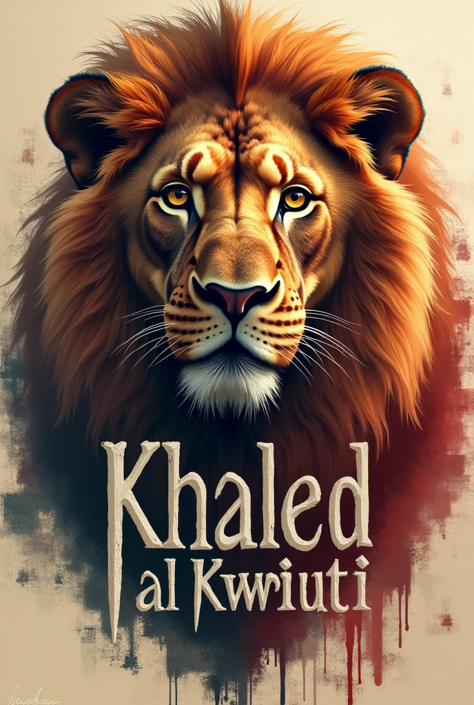 A picture in the shape of a lion with the words Khaled Al-Kuwaiti written on it