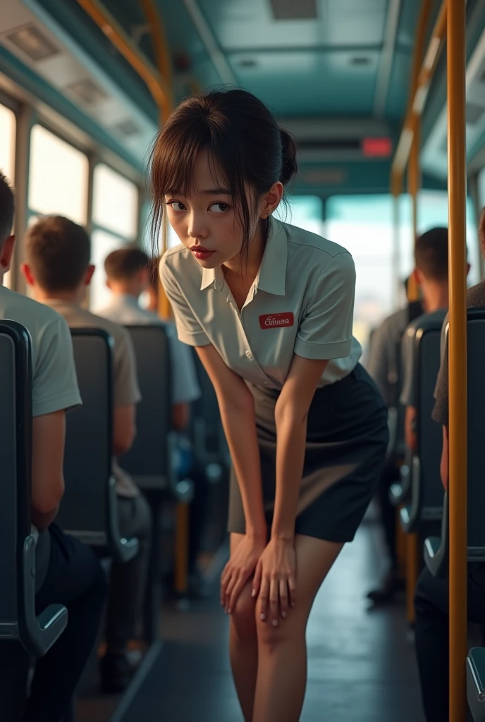Bus hostess girl vomiting