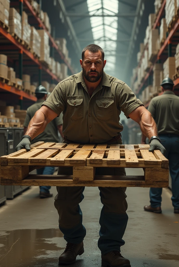 Worker picking up pallet