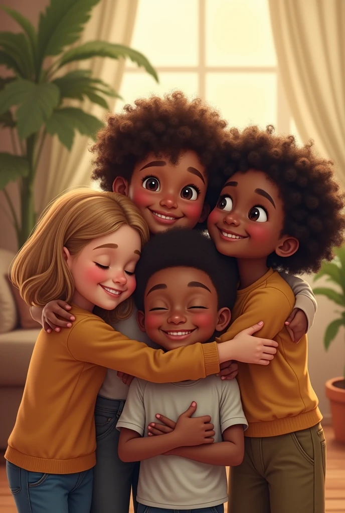 Image of five kids of different ethnicities holding each other