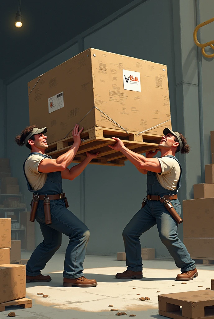 Two Workers Picking Up Pallet