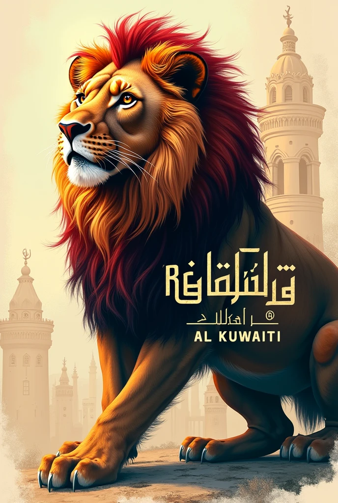 A picture in the shape of a lion with the words Khaled Al-Kuwaiti written on it