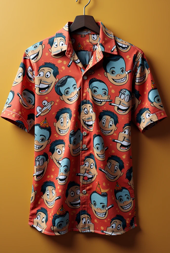 Shirt which has animated faces smoking cigar