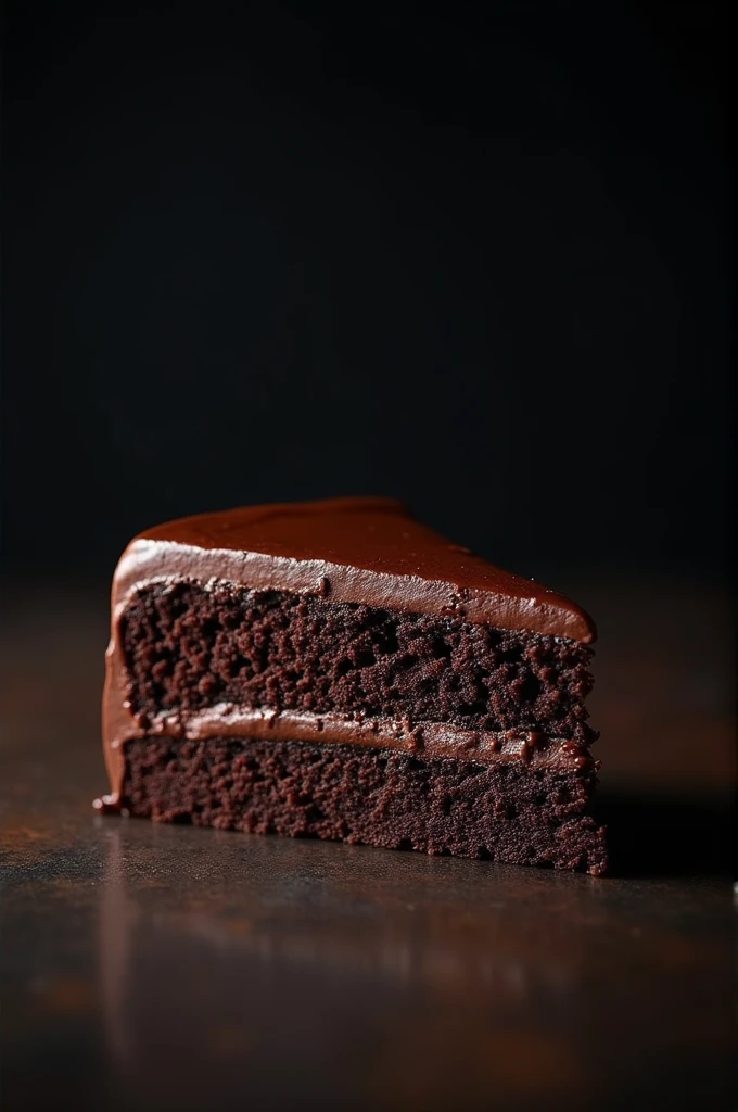 cinematic film still chocolate, chocolate cake, dark background, quality photo, moist texture, frosting, studio photo, slice . shallow depth of field, vignette, highly detailed, high budget, bokeh, cinemascope, moody, epic, gorgeous, film grain, grainy