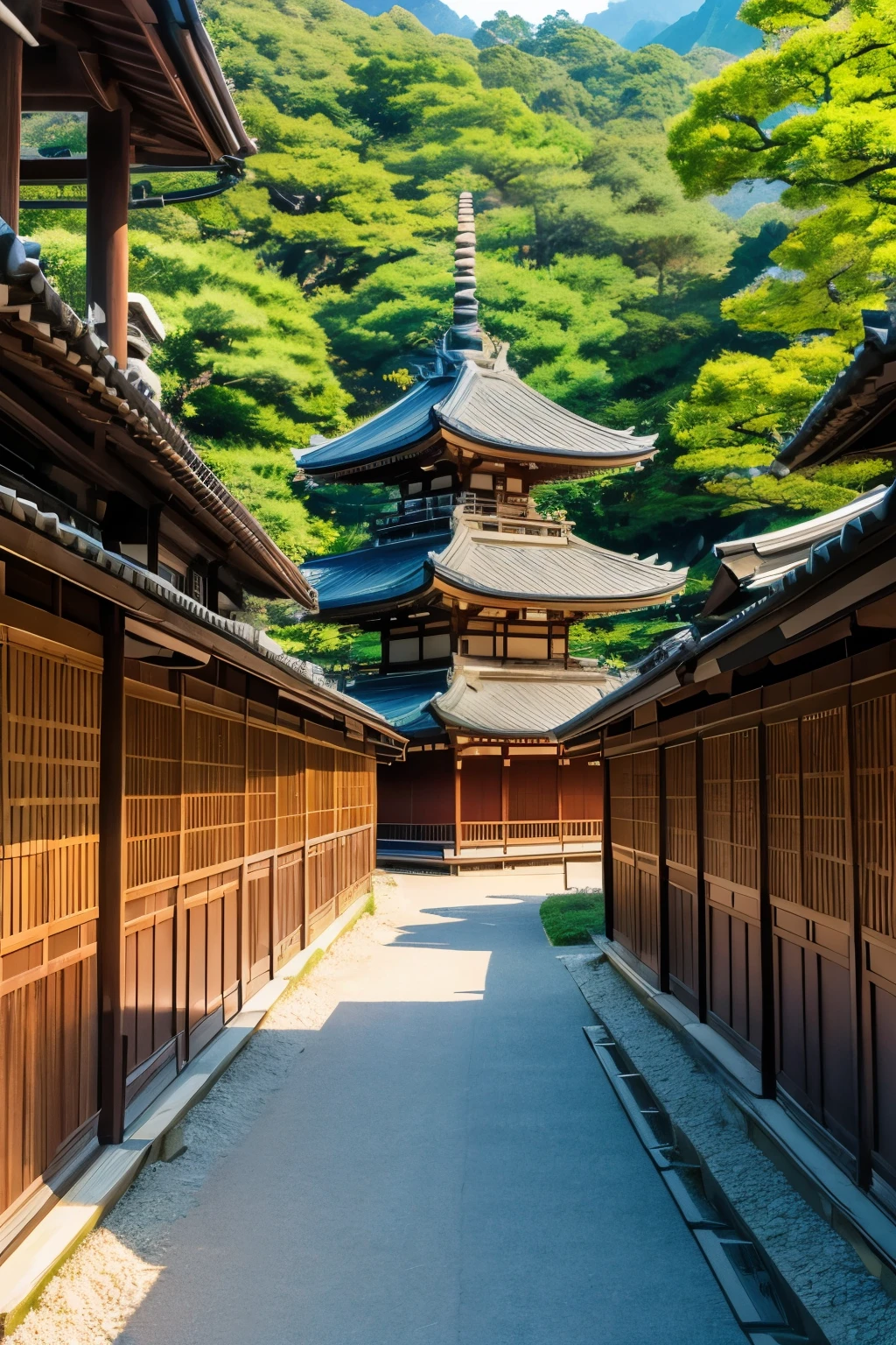 ((Highest quality)), ((masterpiece)), (detailed),building,Kyoto,Ghibli style,Ultra HD,8k,Real