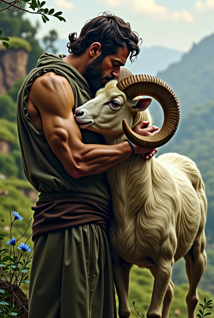 1 man kisses a ram